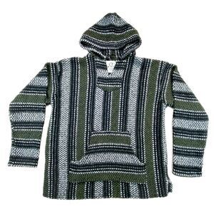 VTG Wild Bill's Baja Co Drug Rug Hoodie Pullover MEDIUM Green Grey Black Skater